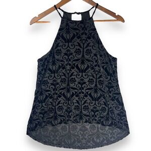 Vintage Francesca's Velvet Burnout Halter Top Damask Goth Vamp Witchy Punk Y2K M